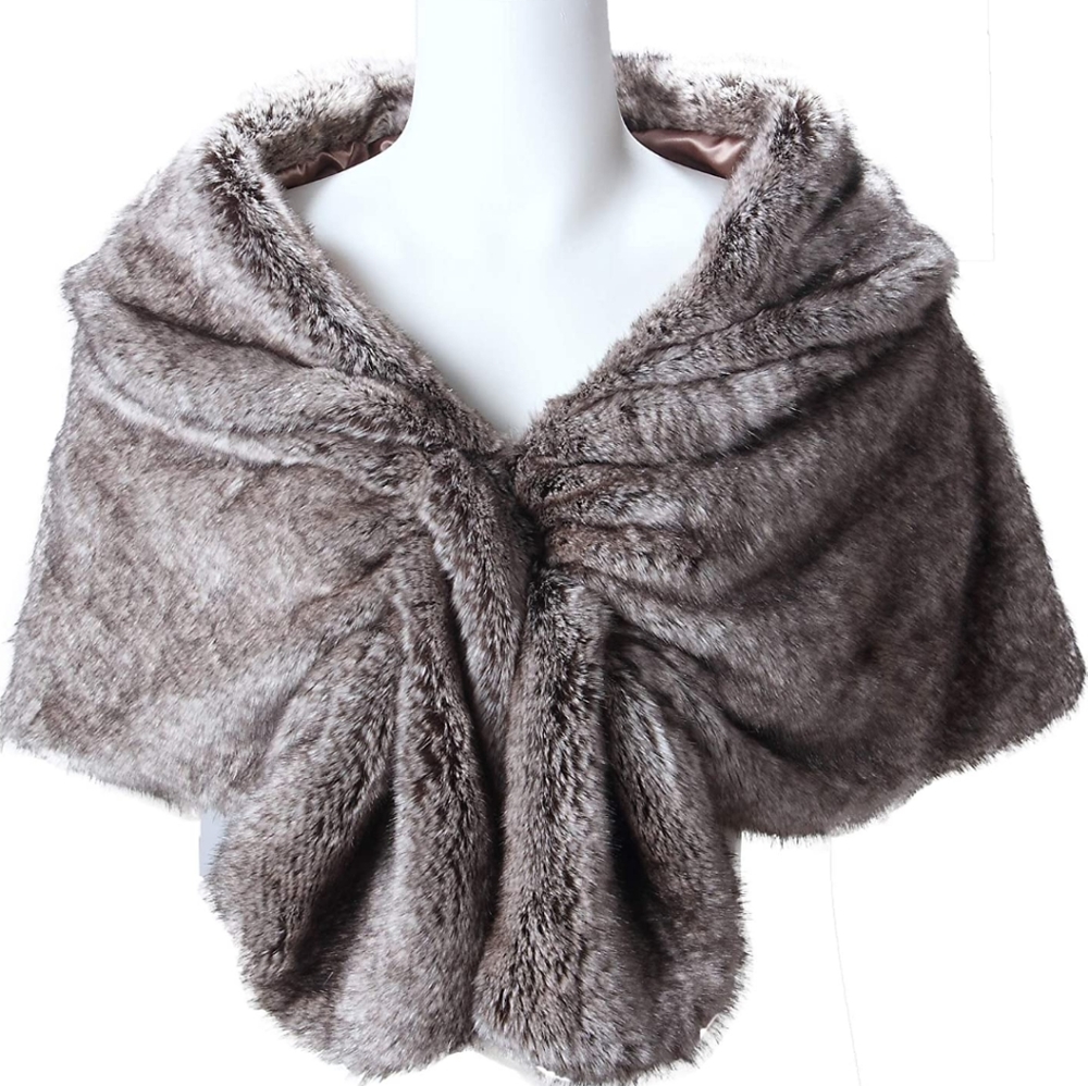 Grey faux rabbit fur shawl